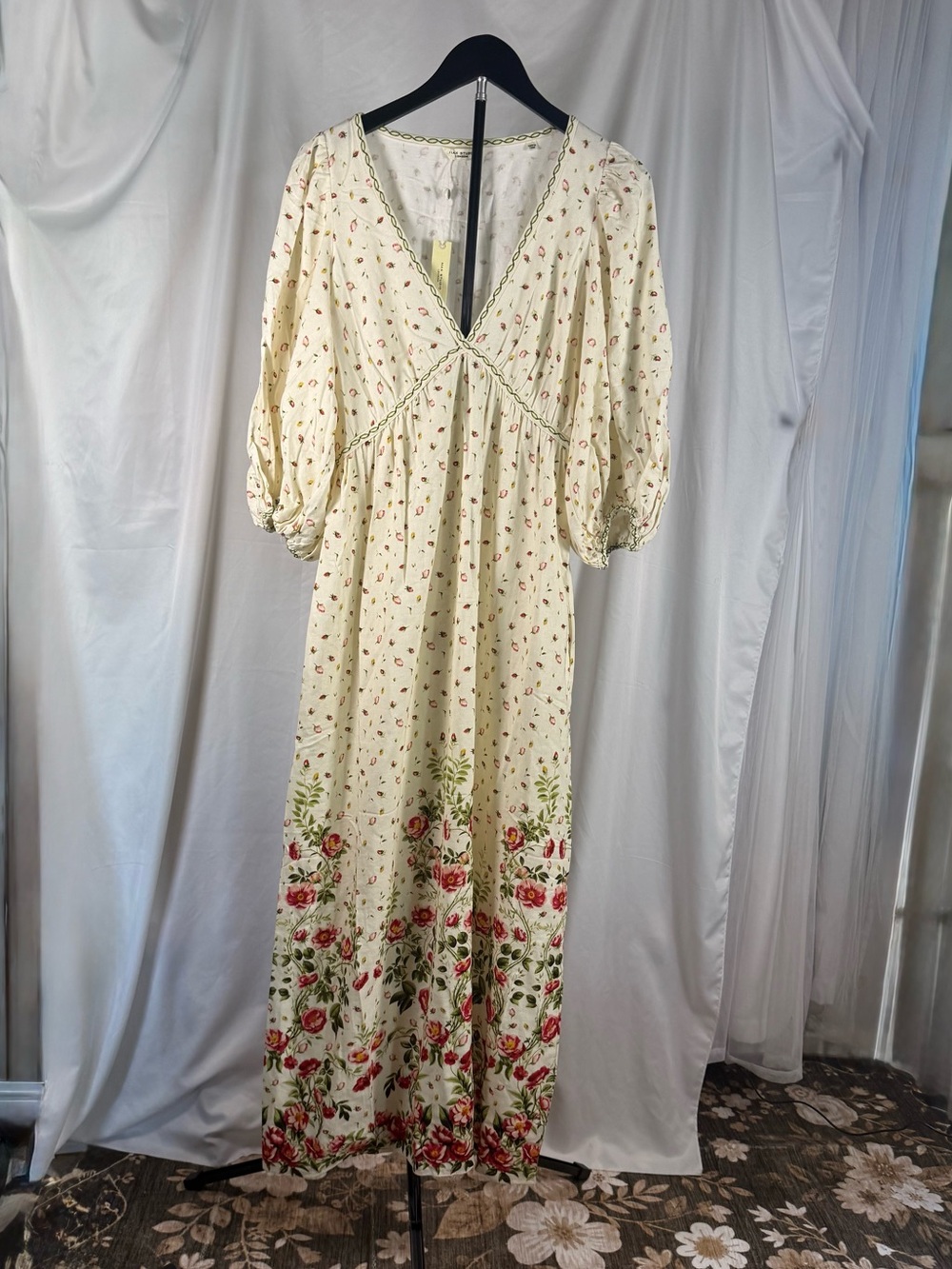 NWT Max Studio Floral Border Print Maxi Dress Size Small Boho Cottagecore